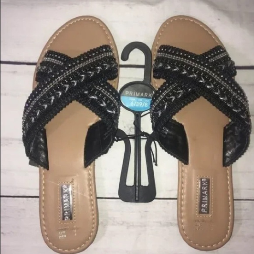 Primark Silver and Black Criss Cross Sandals